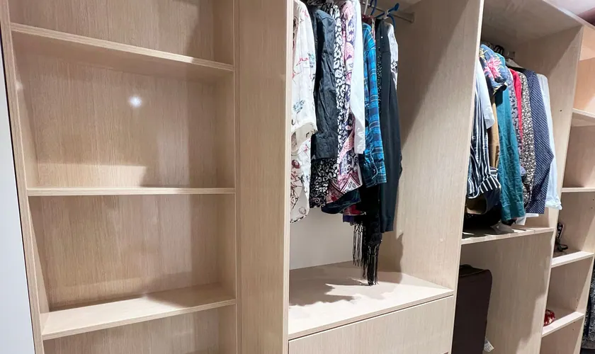 Maple wardrobe with clothes