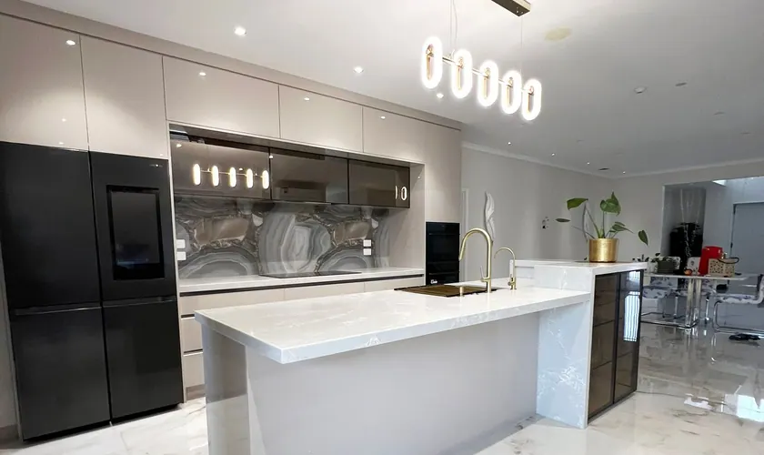 Wide island kitchen view